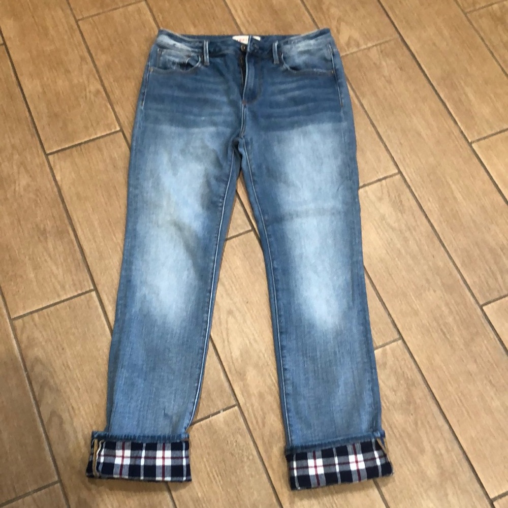 Driftwood Collette crop , plaid jeans, size 28